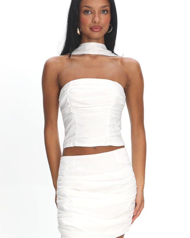 Ivory Strapless Neck Tie Top