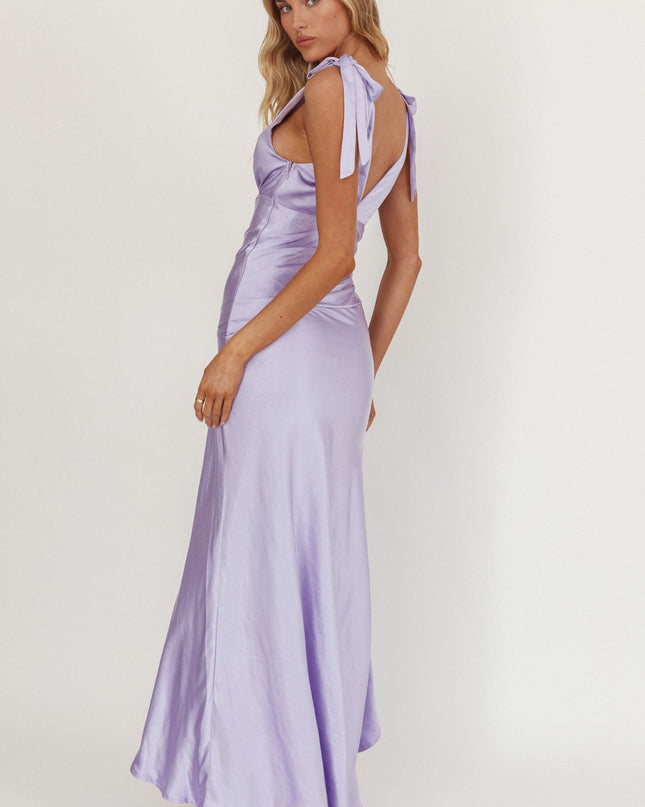 Lilac Tied Shoulder High-Low Hem Dress