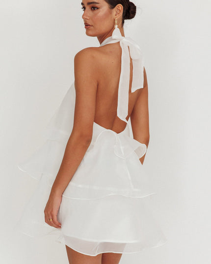 White Tiered Halterneck Mini Dress
