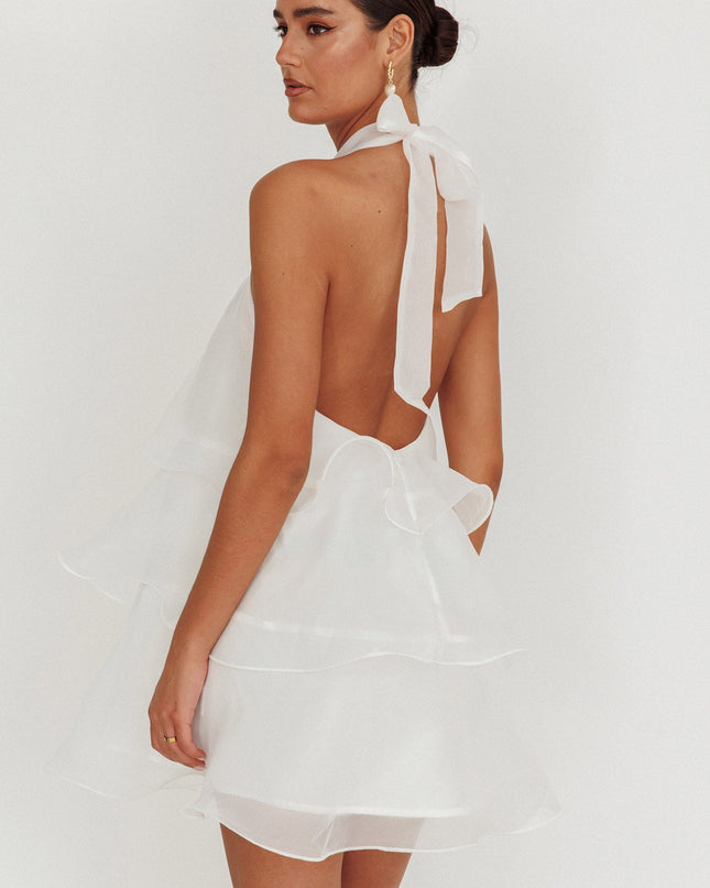 White Tiered Halterneck Mini Dress