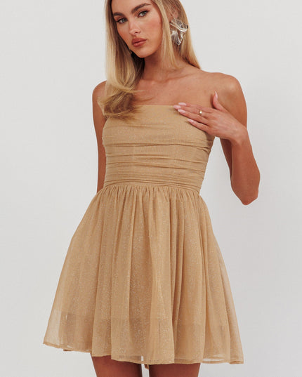 Gold Strapless Glitter Mini Dress