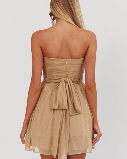 Gold Strapless Glitter Mini Dress