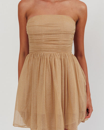 Gold Strapless Glitter Mini Dress