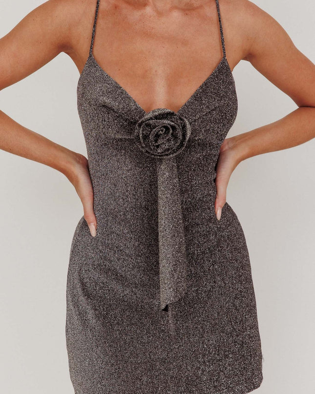 Charcoal Glitter Rosette Mini Dress