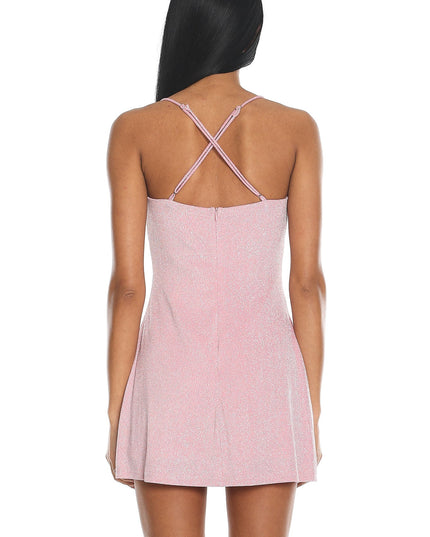Baby Pink Glitter Rosette Mini Dress
