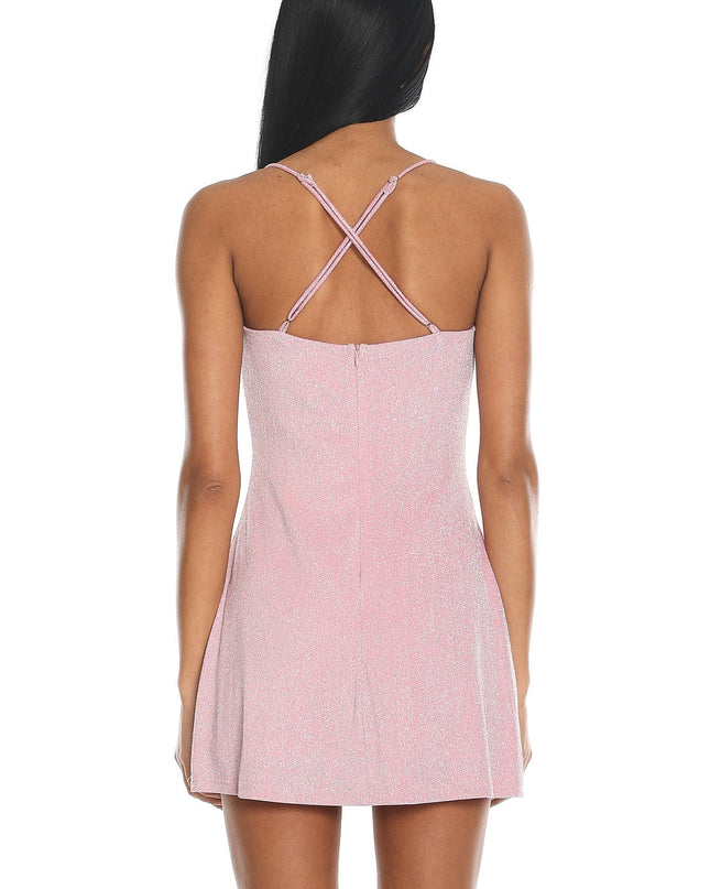 Baby Pink Glitter Rosette Mini Dress