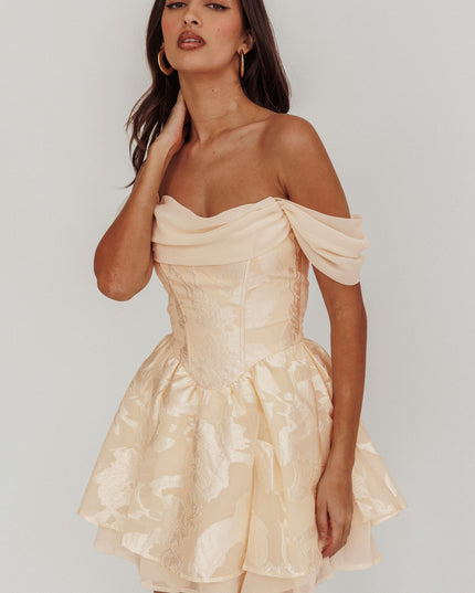 Cream Off Shoulder Mini Dress