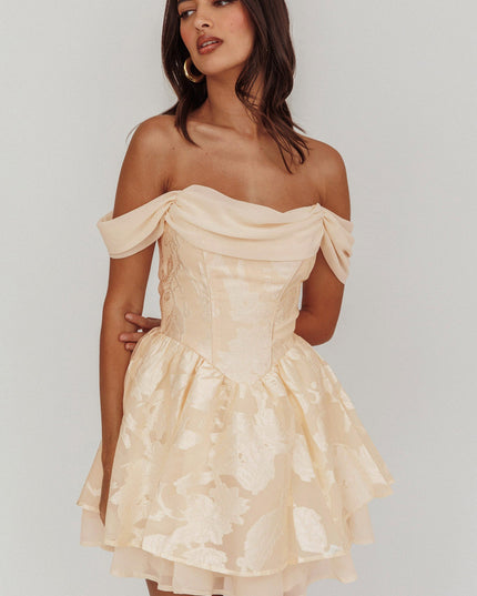 Cream Off Shoulder Mini Dress