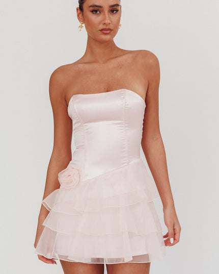 Blush Strapless Organza Ruffle Mini Dress