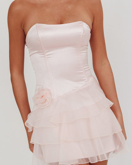 Blush Strapless Organza Ruffle Mini Dress