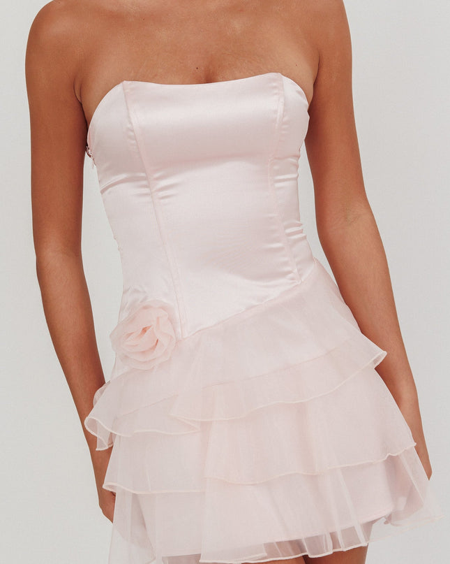 Blush Strapless Organza Ruffle Mini Dress