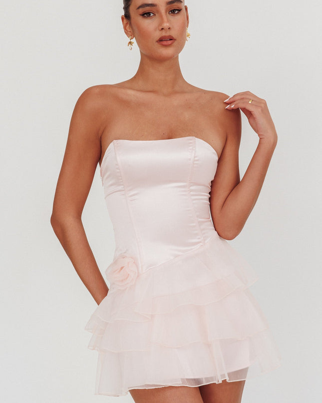 Blush Strapless Organza Ruffle Mini Dress