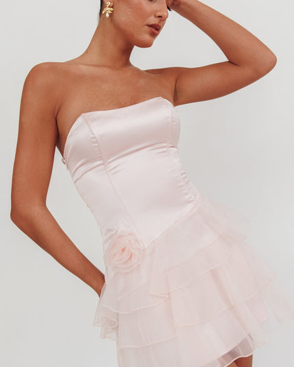 Blush Strapless Organza Ruffle Mini Dress