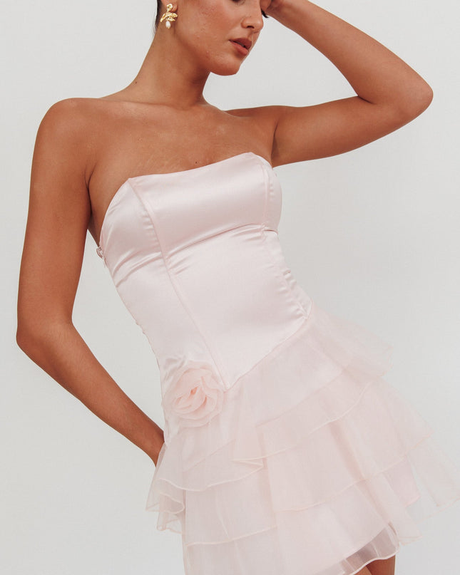 Blush Strapless Organza Ruffle Mini Dress