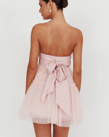 Blush Strapless Tulle Mini Dress