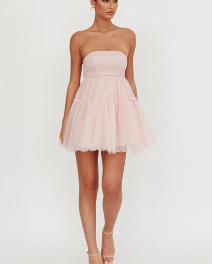 Blush Strapless Tulle Mini Dress