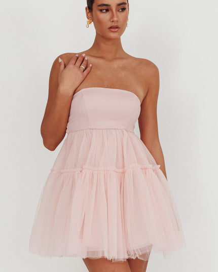 Blush Strapless Tulle Mini Dress