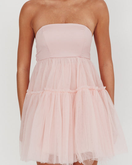 Blush Strapless Tulle Mini Dress