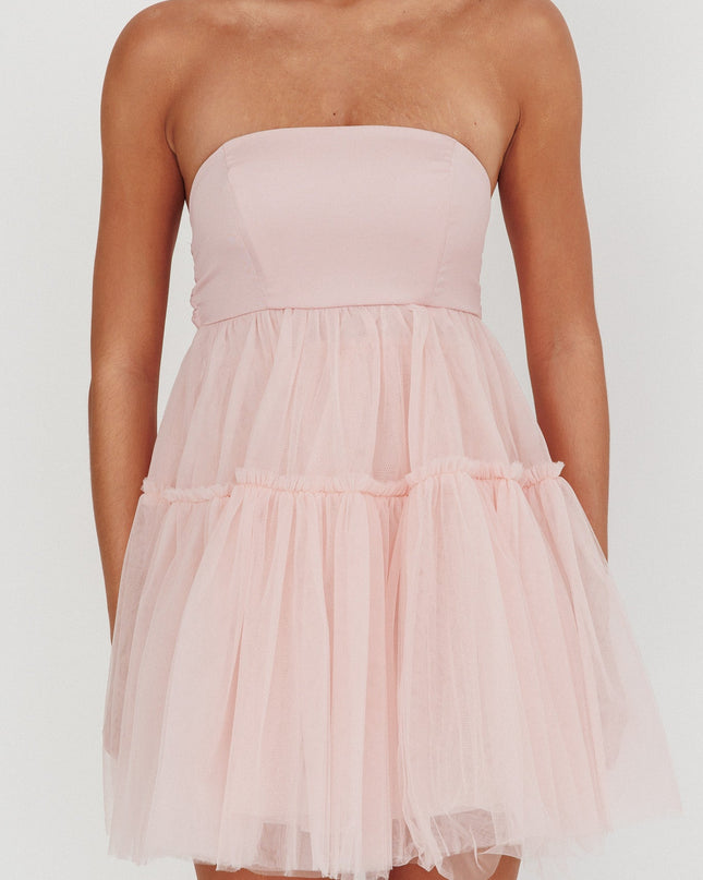 Blush Strapless Tulle Mini Dress