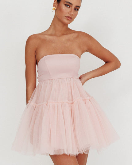 Blush Strapless Tulle Mini Dress