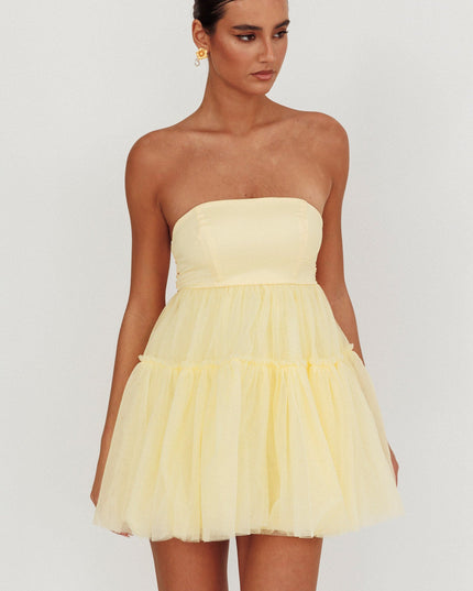 Lemon Strapless Tulle Mini Dress