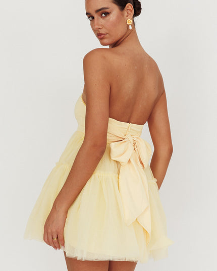 Lemon Strapless Tulle Mini Dress