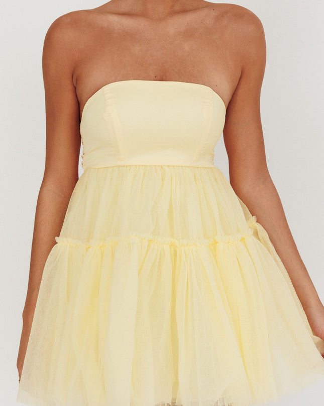 Lemon Strapless Tulle Mini Dress