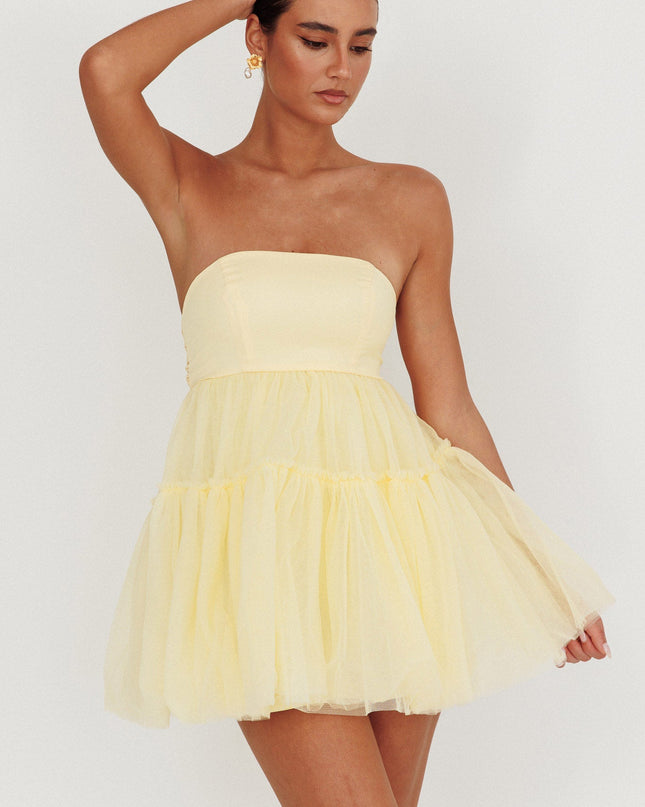 Lemon Strapless Tulle Mini Dress