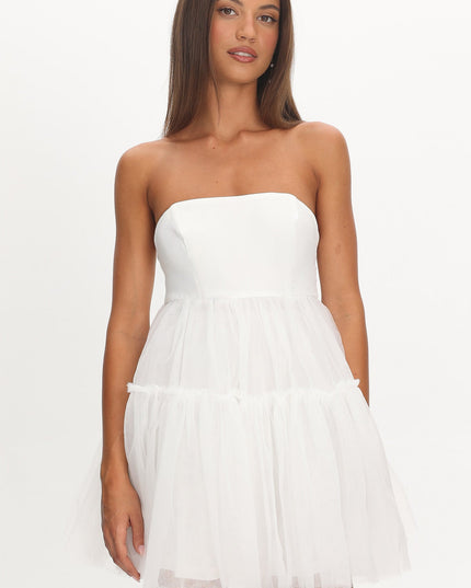 White Strapless Tulle Mini Dress