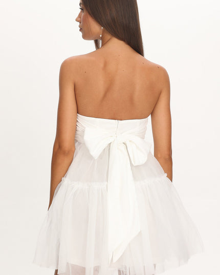 White Strapless Tulle Mini Dress