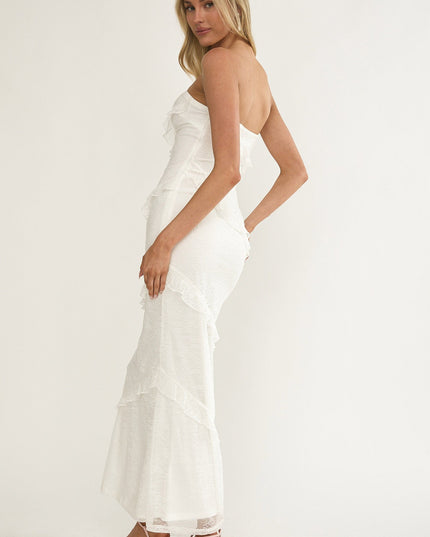 White Strapless Frill Maxi Dress