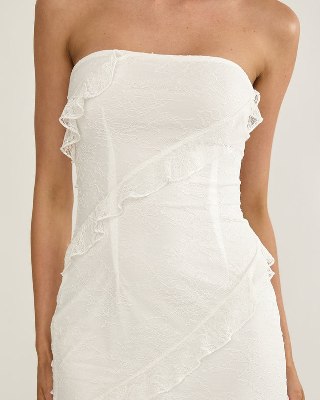 White Strapless Frill Maxi Dress