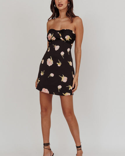 Black Strapless Sweetheart Mini Dress Flowers