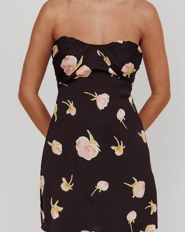 Black Strapless Sweetheart Mini Dress Flowers