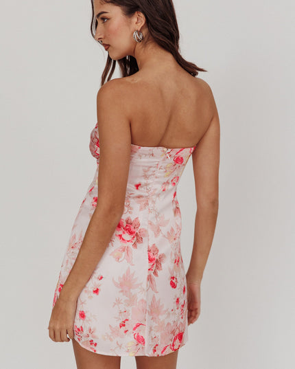 Pink Strapless Sweetheart Mini Dress Floral