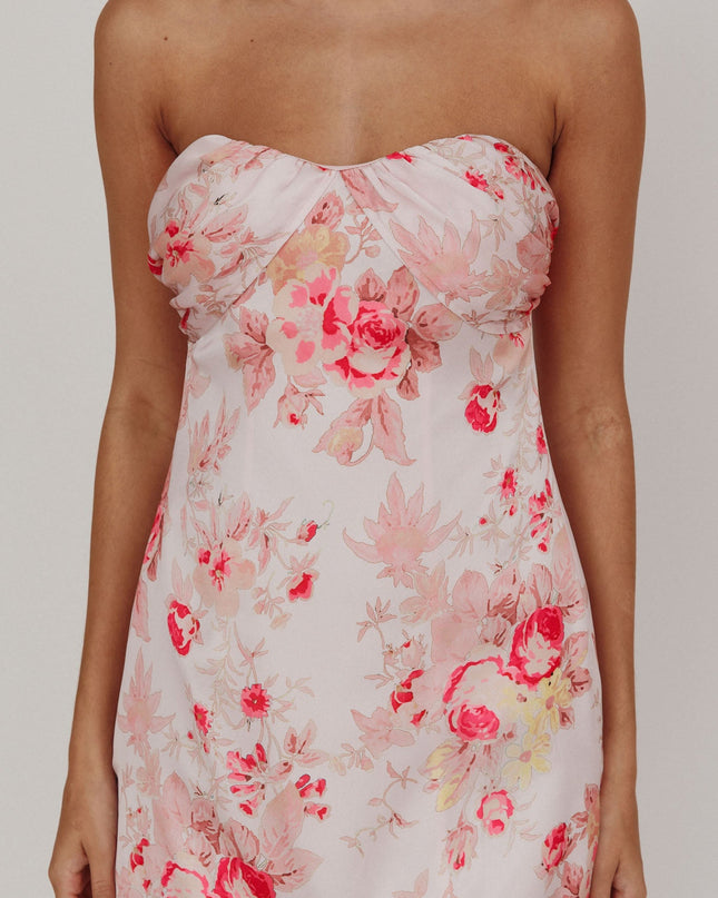 Pink Strapless Sweetheart Mini Dress Floral