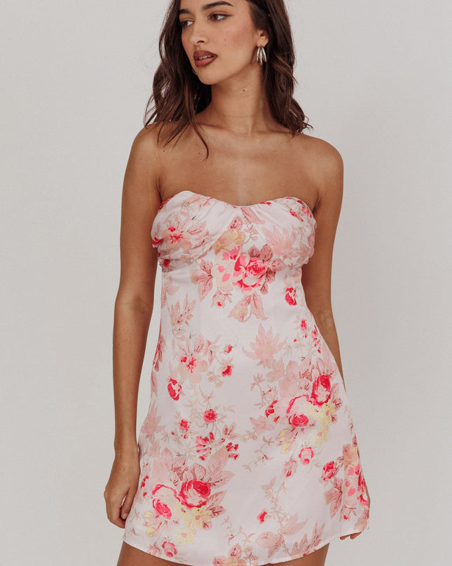 Pink Strapless Sweetheart Mini Dress Floral