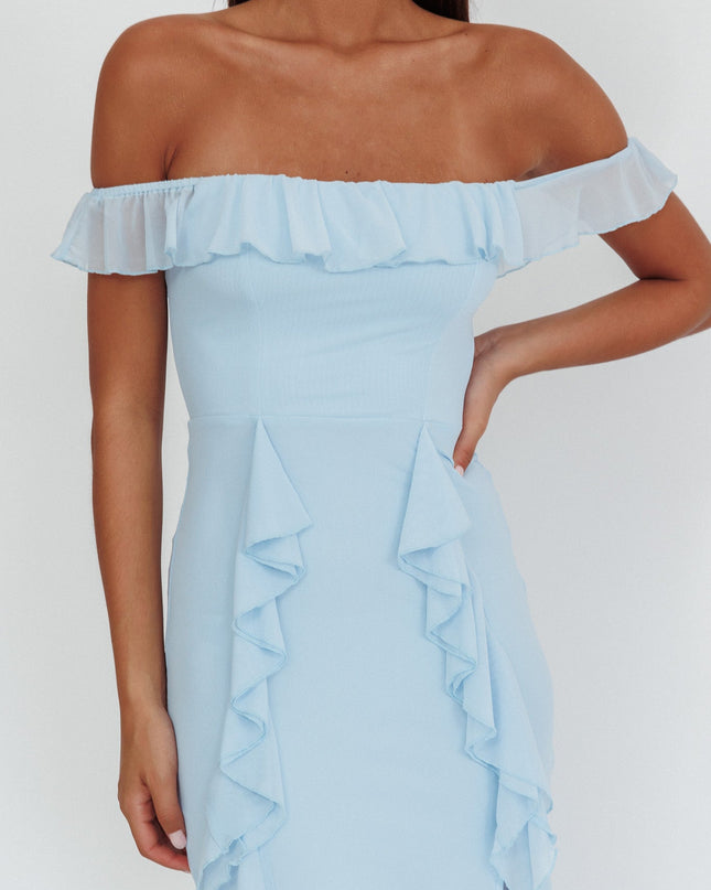 Blue Off-Shoulder Ruffle Maxi Dress