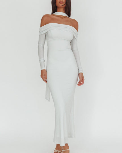 White Off-Shoulder Long Sleeve Maxi Dress
