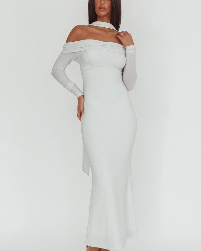 White Off-Shoulder Long Sleeve Maxi Dress