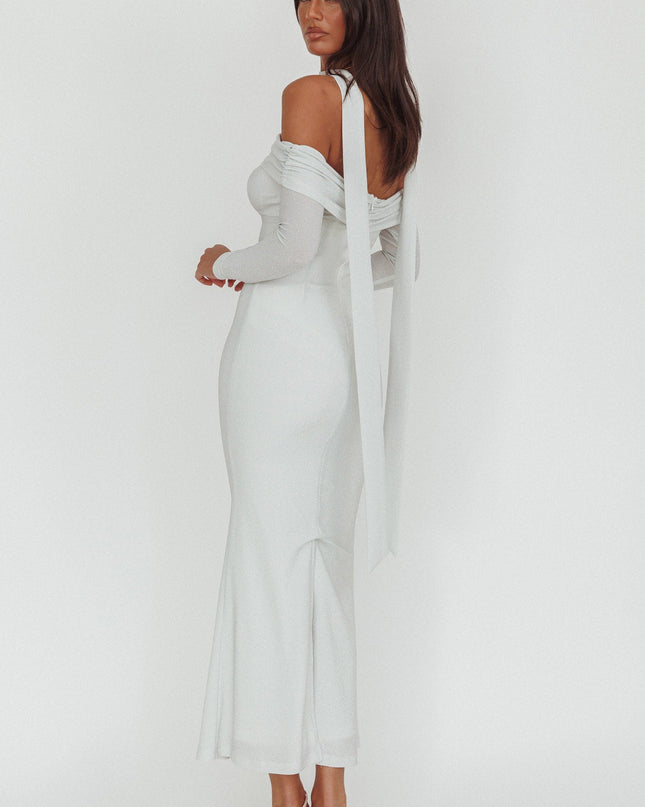 White Off-Shoulder Long Sleeve Maxi Dress