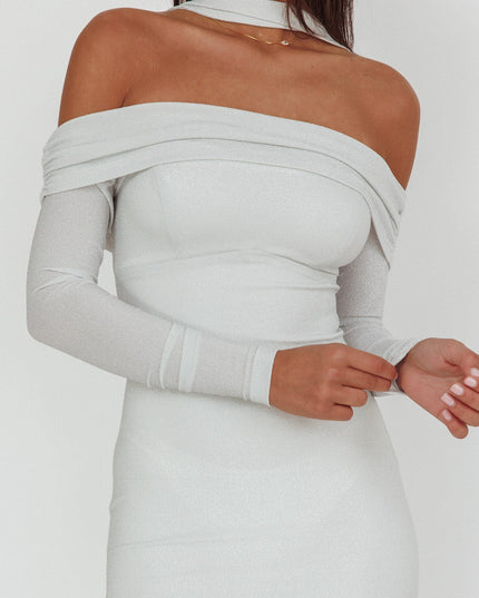White Off-Shoulder Long Sleeve Maxi Dress