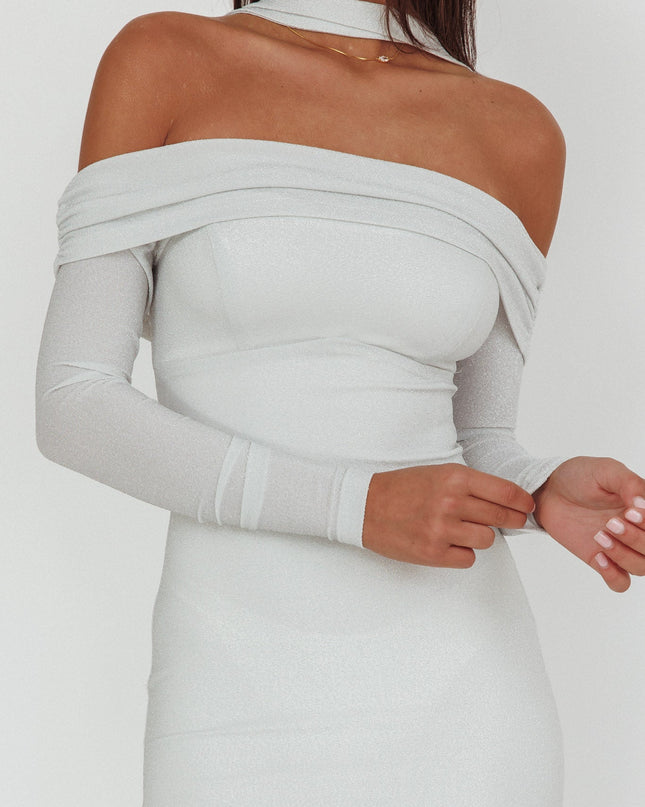 White Off-Shoulder Long Sleeve Maxi Dress