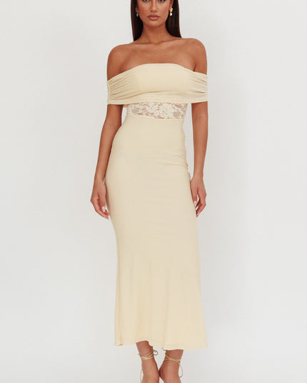 Cream Off-Shoulder Lace Insert Maxi Dress