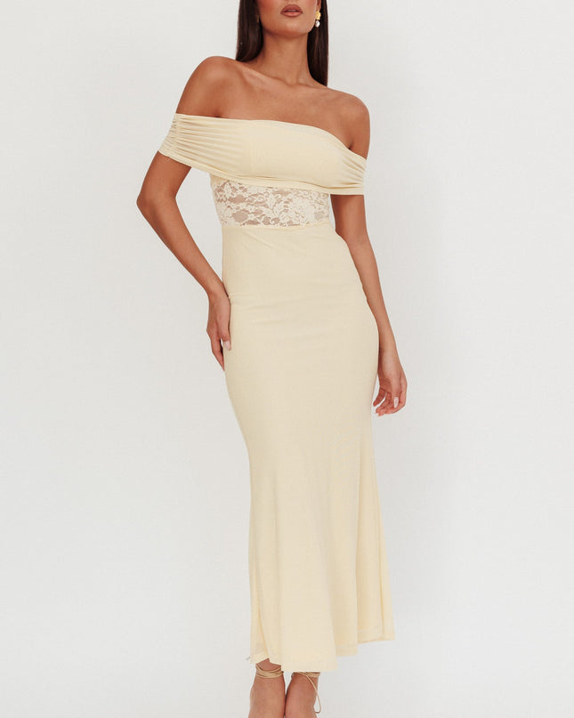 Cream Off-Shoulder Lace Insert Maxi Dress