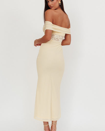 Cream Off-Shoulder Lace Insert Maxi Dress