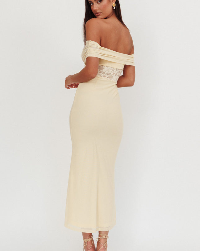 Cream Off-Shoulder Lace Insert Maxi Dress