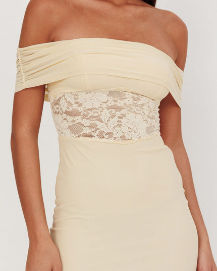 Cream Off-Shoulder Lace Insert Maxi Dress