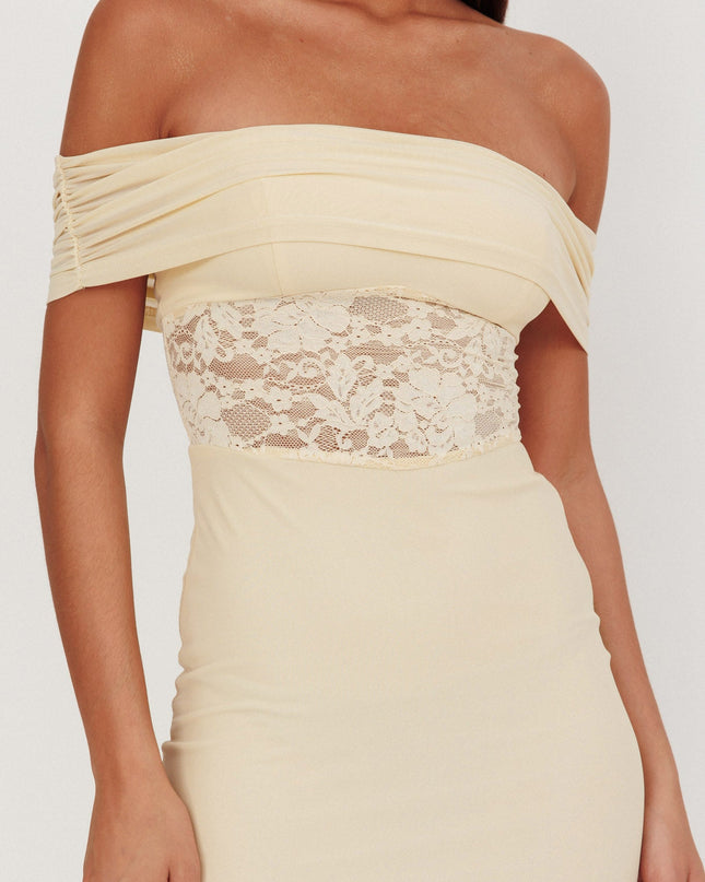 Cream Off-Shoulder Lace Insert Maxi Dress