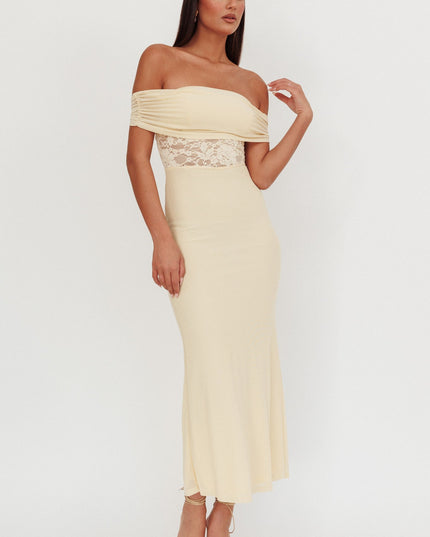 Cream Off-Shoulder Lace Insert Maxi Dress